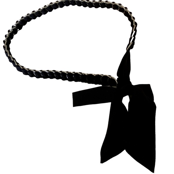 Statement Belt Women’s Silver Chain With Black Fabric Interwoven Adjustable OS - Picture 1 of 5